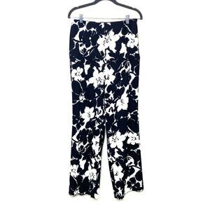 Talbots black and white floral silk blend pants size 6